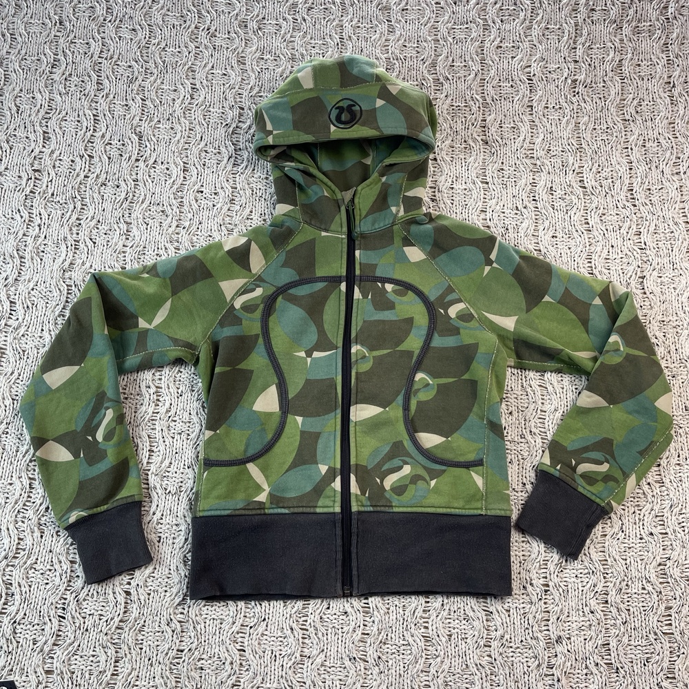 Lululemon Vintage Scuba Hoodie Zip-Up Womens 6 Green Multi Cotton Blend - Retro